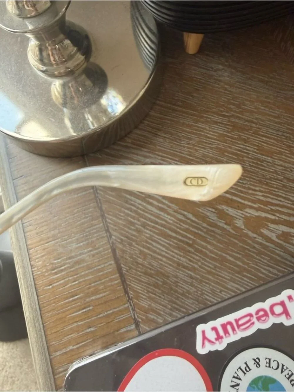 Y2K Christian Dior Pearl White Stainless Steel Semi-Rimless Glasses